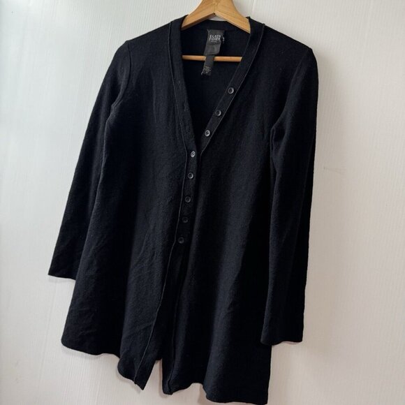 Vintage EILEEN FISHER  100% Wool Cardigan Sz PP Black Button Front Women’s - Picture 4 of 16
